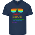 Want to Break Free Ride My Bike Funny LGBT Mens V-Neck Cotton T-Shirt Navy Blue