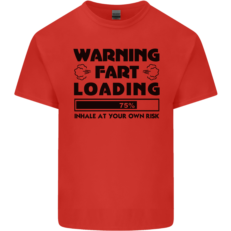 Warning Fart Loading Funny Farting Rude Mens Cotton T-Shirt Tee Top Red