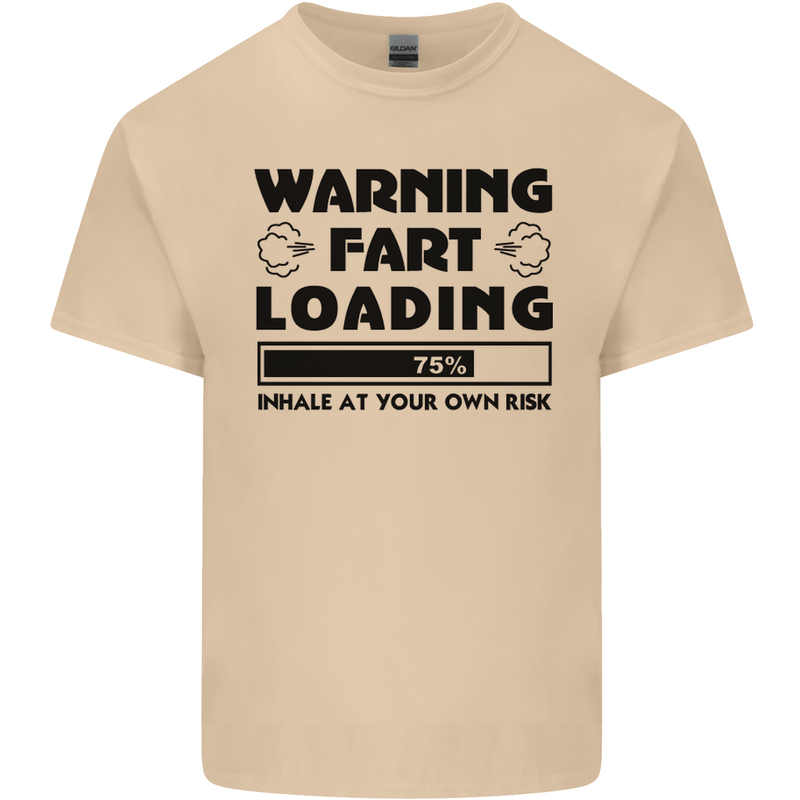 Warning Fart Loading Funny Farting Rude Mens Cotton T-Shirt Tee Top Sand