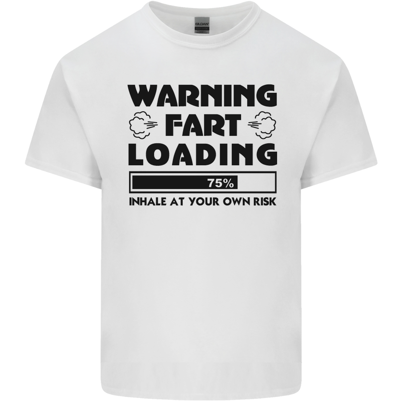 Warning Fart Loading Funny Farting Rude Mens Cotton T-Shirt Tee Top White