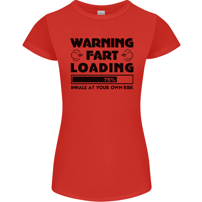 Warning Fart Loading Funny Farting Rude Womens Petite Cut T-Shirt Red