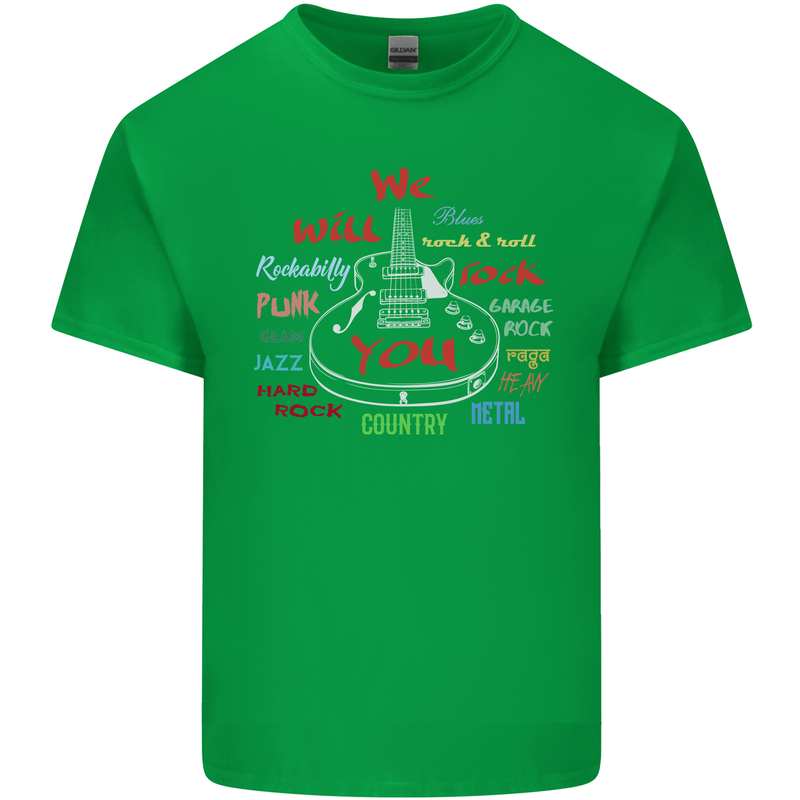 We Will Rock You Rock Country Punk Guitar Mens Cotton T-Shirt Tee Top Irish Green