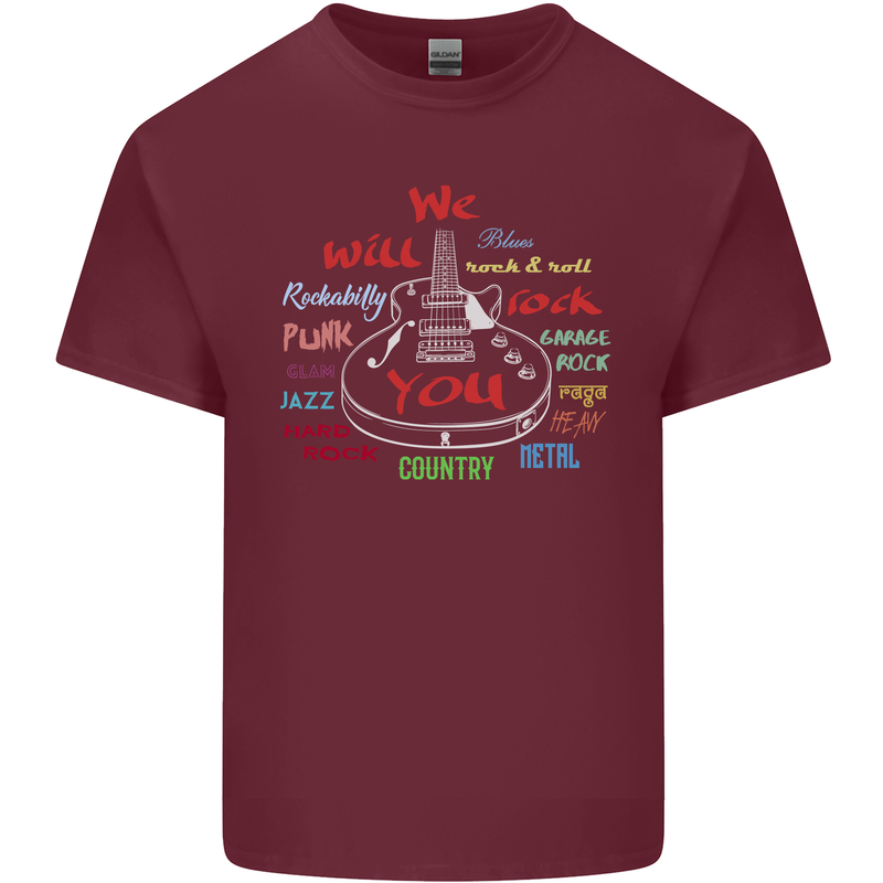 We Will Rock You Rock Country Punk Guitar Mens Cotton T-Shirt Tee Top Maroon