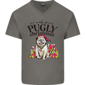 We Wish You a Pugly Christmas Funny Pug Mens V-Neck Cotton T-Shirt Charcoal