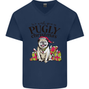We Wish You a Pugly Christmas Funny Pug Mens V-Neck Cotton T-Shirt Navy Blue