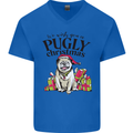 We Wish You a Pugly Christmas Funny Pug Mens V-Neck Cotton T-Shirt Royal Blue