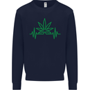 Weed Pulse Heart Cannabis Drugs ECG Kids Sweatshirt Jumper Navy Blue