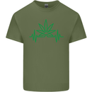 Weed Pulse Heart Cannabis Drugs ECG Mens Cotton T-Shirt Tee Top Military Green