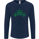 Weed Pulse Heart Cannabis Drugs ECG Mens Long Sleeve T-Shirt Navy Blue