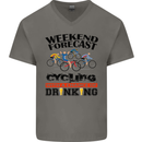 Weekend Forecast Cycling Cyclist Bicycle Mens V-Neck Cotton T-Shirt Charcoal