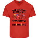 Weekend Forecast Cycling Cyclist Bicycle Mens V-Neck Cotton T-Shirt Red