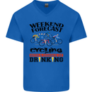 Weekend Forecast Cycling Cyclist Bicycle Mens V-Neck Cotton T-Shirt Royal Blue