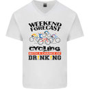 Weekend Forecast Cycling Cyclist Bicycle Mens V-Neck Cotton T-Shirt White