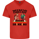 Weekend Forecast Rugby Funny Beer Alcohol Mens V-Neck Cotton T-Shirt Red