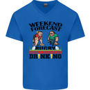 Weekend Forecast Rugby Funny Beer Alcohol Mens V-Neck Cotton T-Shirt Royal Blue