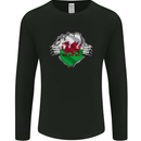 Welsh Flag St Davids Day Ripped Gym Wales Mens Long Sleeve T-Shirt Black
