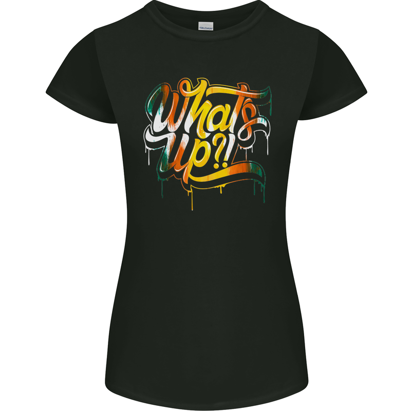 What's up? Colourful Slogan Womens Petite Cut T-Shirt Black