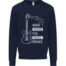 When Words Fail Music Speaks Guitar Kids Sweatshirt Jumper Navy Blue