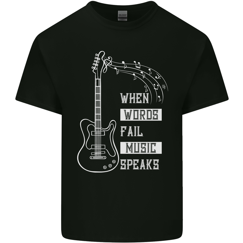 When Words Fail Music Speaks Guitar Mens Cotton T-Shirt Tee Top Black
