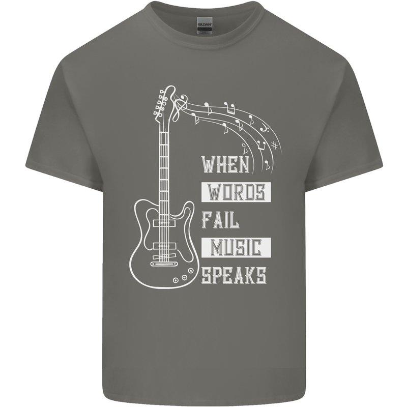 When Words Fail Music Speaks Guitar Mens Cotton T-Shirt Tee Top Charcoal