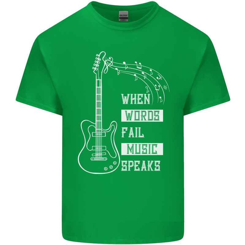 When Words Fail Music Speaks Guitar Mens Cotton T-Shirt Tee Top Irish Green
