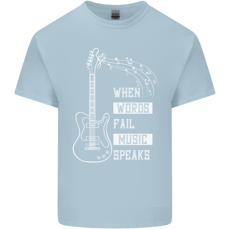 When Words Fail Music Speaks Guitar Mens Cotton T-Shirt Tee Top Light Blue