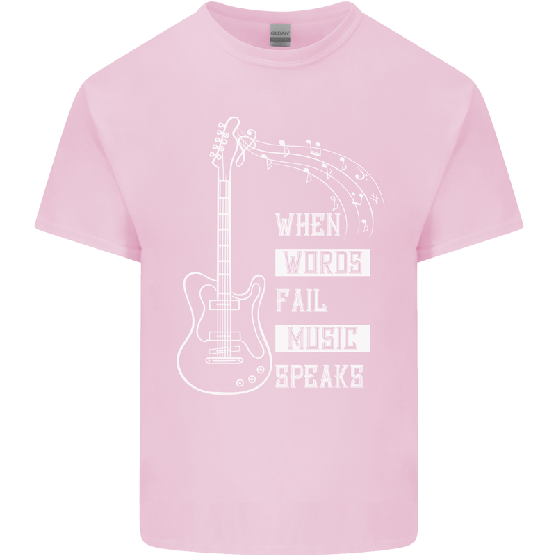 When Words Fail Music Speaks Guitar Mens Cotton T-Shirt Tee Top Light Pink