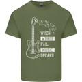 When Words Fail Music Speaks Guitar Mens Cotton T-Shirt Tee Top Military Green