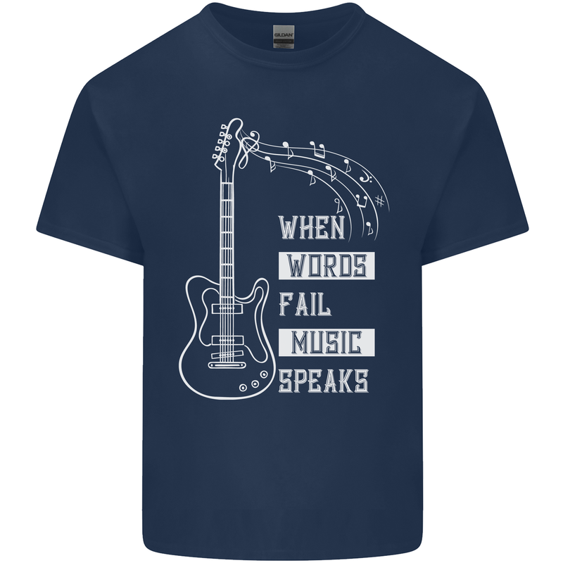 When Words Fail Music Speaks Guitar Mens Cotton T-Shirt Tee Top Navy Blue