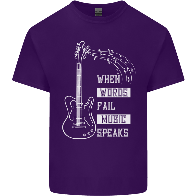 When Words Fail Music Speaks Guitar Mens Cotton T-Shirt Tee Top Purple