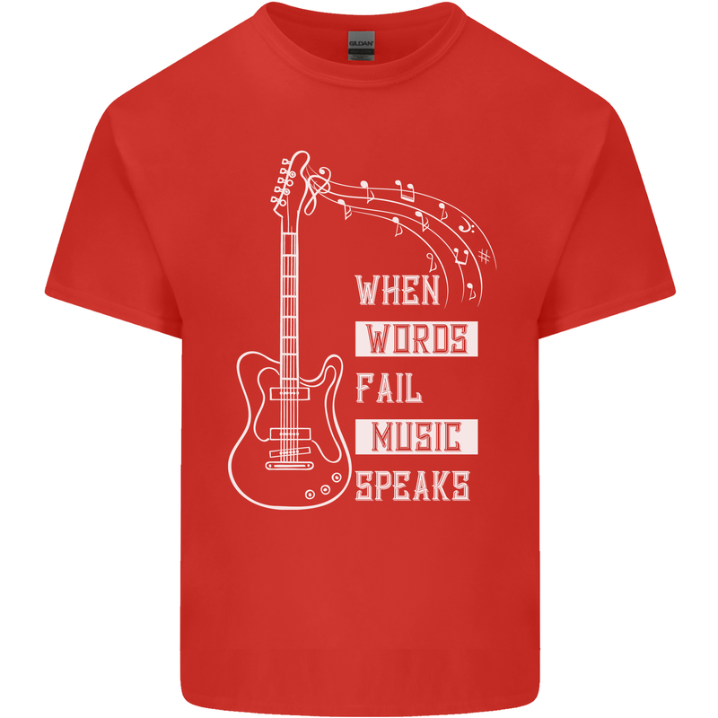 When Words Fail Music Speaks Guitar Mens Cotton T-Shirt Tee Top Red