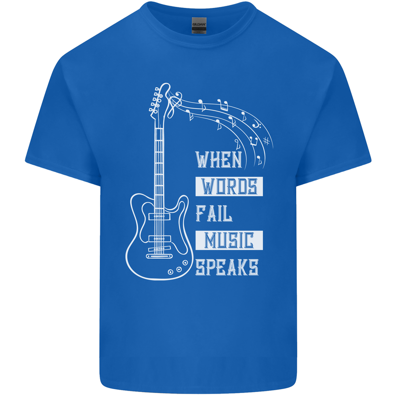 When Words Fail Music Speaks Guitar Mens Cotton T-Shirt Tee Top Royal Blue