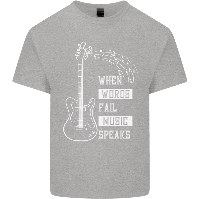 When Words Fail Music Speaks Guitar Mens Cotton T-Shirt Tee Top Sports Grey