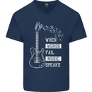 When Words Fail Music Speaks Guitar Mens V-Neck Cotton T-Shirt Navy Blue