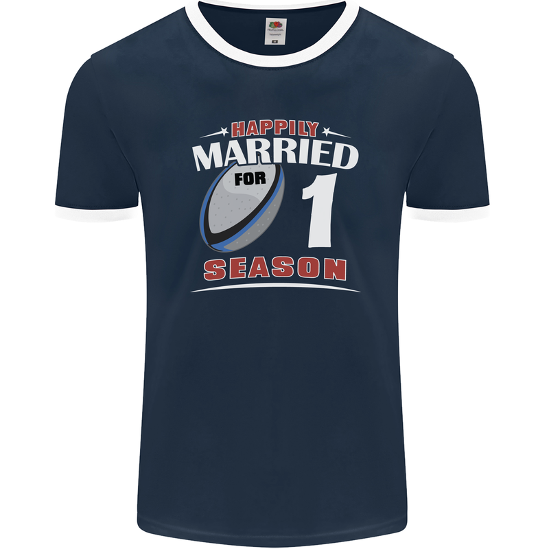 1 Year Wedding Anniversary 1st Rugby Mens Ringer T-Shirt FotL Navy Blue/White