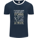 Rather a Bad Day Fishing Funny Fisherman Mens Ringer T-Shirt FotL Navy Blue/White