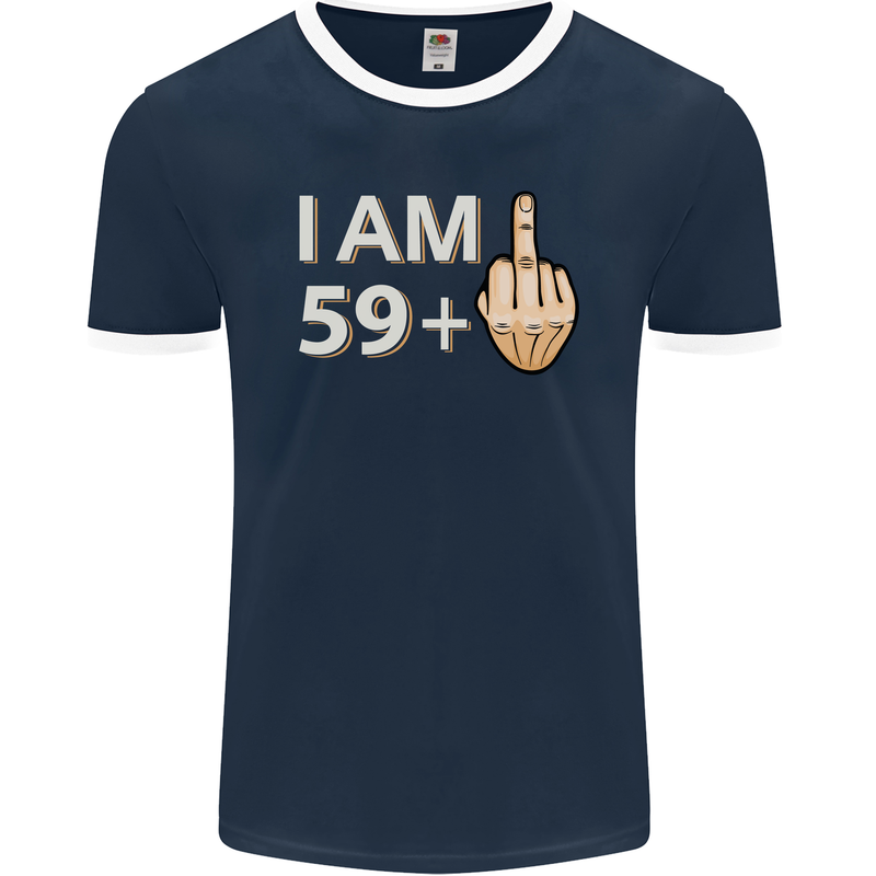 60th Birthday Funny Offensive 60 Year Old Mens Ringer T-Shirt FotL Navy Blue/White