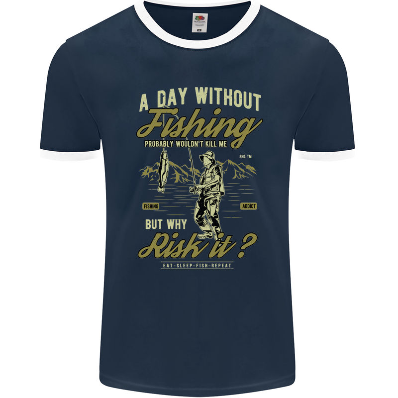 A Day Without Fishing Funny Fisherman Mens Ringer T-Shirt FotL Navy Blue/White