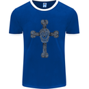 Day of the Dead Sugar Skull Cross Mens Ringer T-Shirt FotL Royal Blue/White