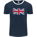 Distressed Union Jack Flag Great Britain Mens Ringer T-Shirt FotL Navy Blue/White