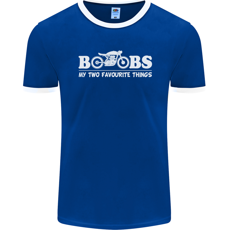 Boobs & Bikes Funny Biker Motorcycle Mens Ringer T-Shirt FotL Royal Blue/White