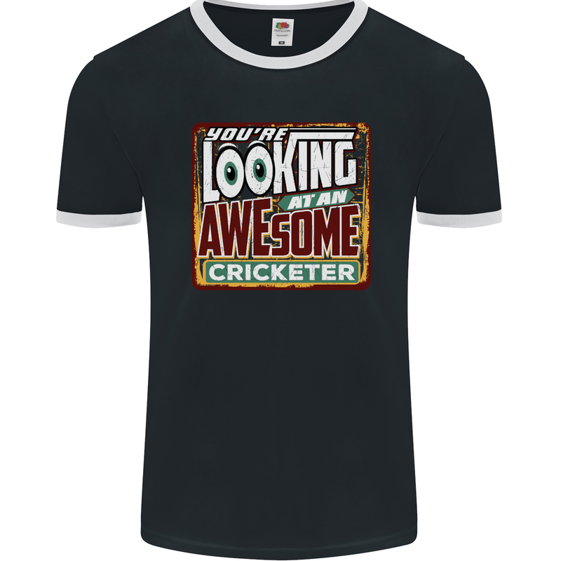 An Awesome Cricketer Mens Ringer T-Shirt FotL Black/White