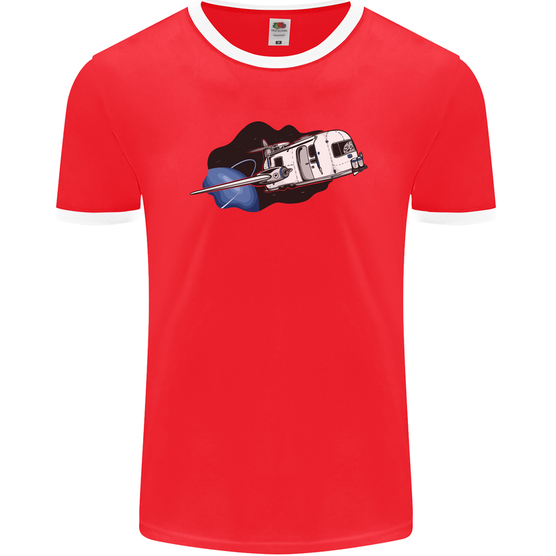 Funny Caravan Space Shuttle Caravanning Mens Ringer T-Shirt FotL Red/White