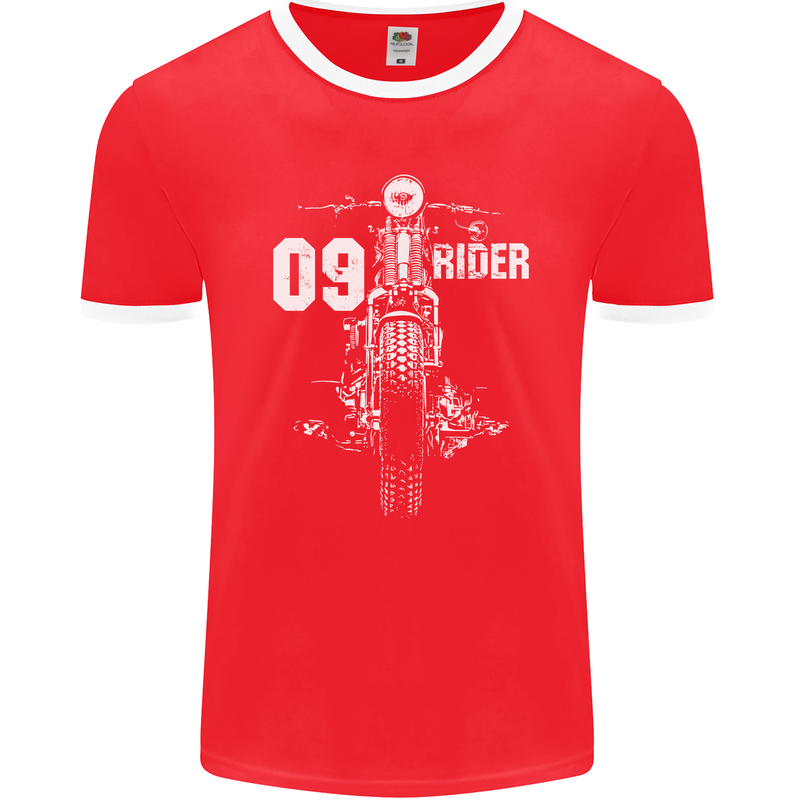 09 Motorbike Rider Biker Motorcycle Mens Ringer T-Shirt FotL Red/White