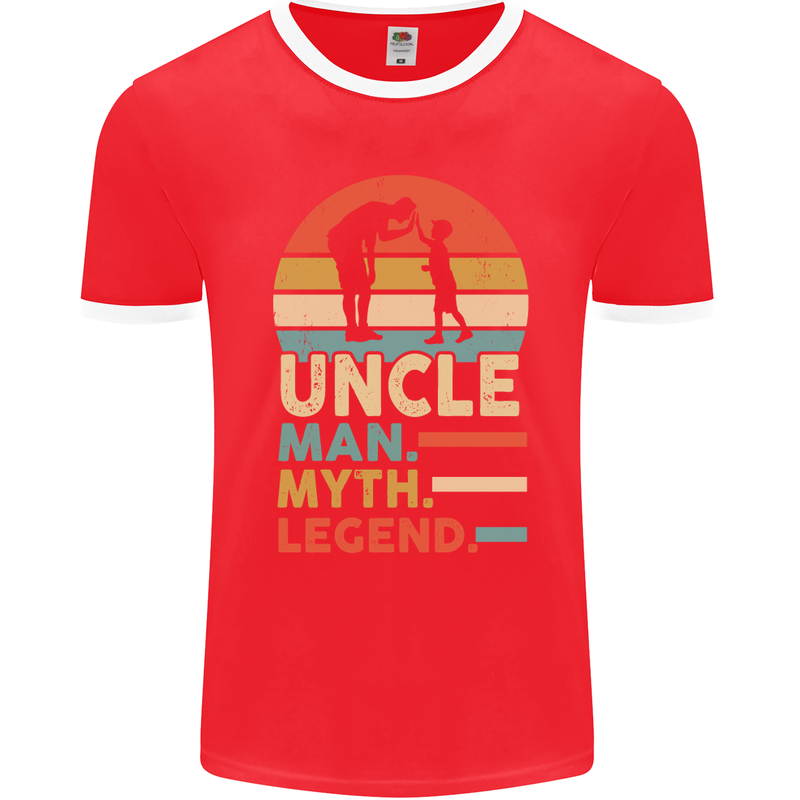 Uncle Man Myth Legend Funny Fathers Day Mens Ringer T-Shirt FotL Red/White