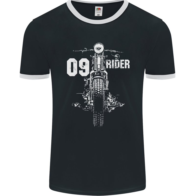 09 Motorbike Rider Biker Motorcycle Mens Ringer T-Shirt FotL Black/White