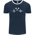 Pulse Darts Funny ECG Mens Ringer T-Shirt FotL Navy Blue/White