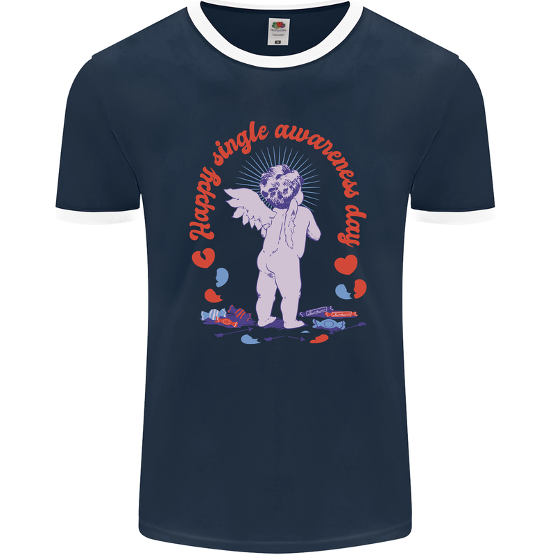 Happy Single Awareness Day Mens Ringer T-Shirt FotL Navy Blue/White