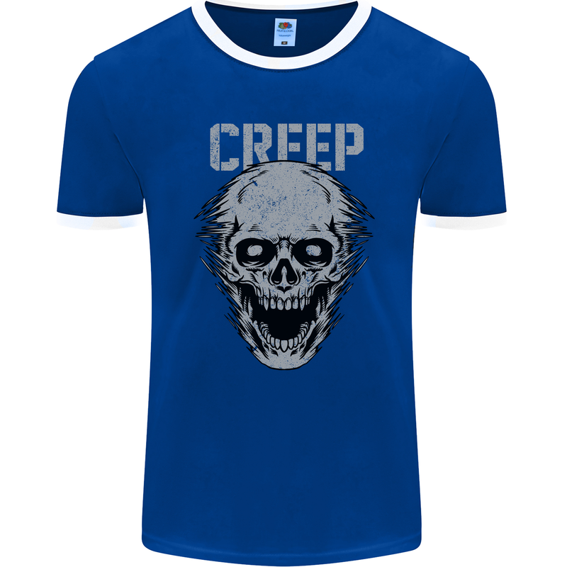 Creep Human Skull Gothic Rock Music Metal Mens Ringer T-Shirt FotL Royal Blue/White