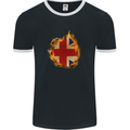 Union Jack Flag Fire Effect Great Britain Mens Ringer T-Shirt FotL Black/White